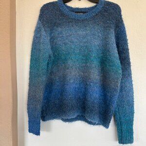 Karen Kane Womens Ombre Boucle PL Sweater Long Sleeve Crew Blue Pullover  NWT